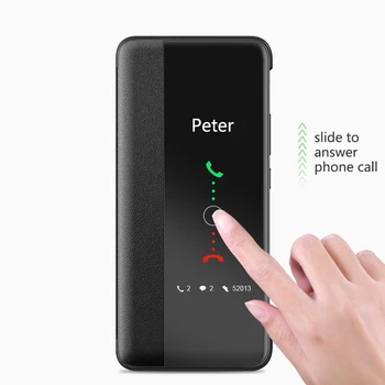 For Huawei P30 Pro Tilfælde Dække Luksus Slank PU Læder Hårdt Plast Smart View Window Beskytte Flip Phone Case for P30 bagcoveret
