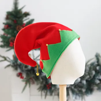 For Voksne Jul Strikket Elf Hat Med Små Klokker Kontrast Farve Bølgede Striber, Hæklet Pompom Santa Cap Part Forsyninger #114