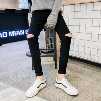 Forår sommer 2020 Mode afslappet sort jeans knæ bukser mænds tendens koreanske slank tigger fødder bukser strækning blyant bukser