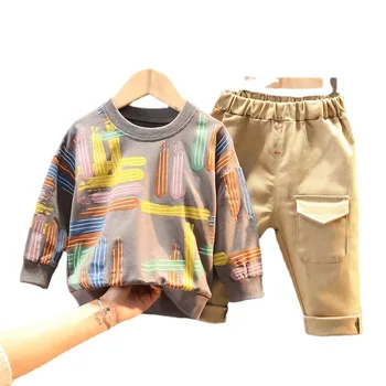 Foråret Efteråret Børn Stribet O-Hals Kostume Pige T-Shirt, Bukser, 2 stk/sæt Kid Mode Tøj Baby Dreng Pige Print Sweatshirt