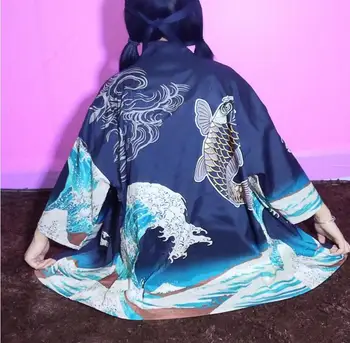 Foråret og sommeren ny stil for kimonoen bølge udskrivning fisk cardigan shirt