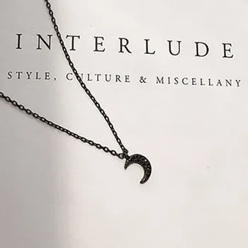 Foxanry 925 Sterling Sølv Kæde halskæder for Kvinder Nye Mode Black Moon Pendel Kravebenet Kæde Brudens Smykker Gaver