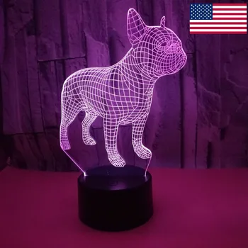 Franske Bulldog 3D bordlampe LED Farverige Dog Nightlight Kids Fødselsdag Gave 5V USB Sove Belysning Home Decor USA Drop Shipping