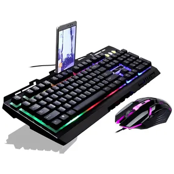 G700 Spil Lysende Kabel USB-Mus og et Tastatur, der Passer Med Rainbow Baggrundsbelysning, LED-Lys, Mekanisk Tastatur, 2400 DPI Gaming Mus