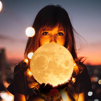 Genopladelige 3D Print LED Moon Night Light Lampara Luna 2 Farver Touch Skifte Soveværelse Reol Luminaria Nyhed Moonlight Lampe