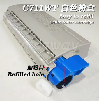 Gratis forsendelse kompatibel hvid tonerpatron til OKI C711wt C710 C711 hvidt pulver tonerkassette