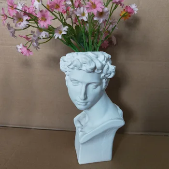 Harpiks Vestlige Berømte Skulptur Boligindretning Håndværk Farve David Hoved Vase Figur Statue Tørret Blomst Sukkulent Plante Potten