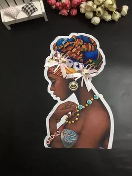 Heat Transfer Printing Afrikanske Kvinder Sy Lapper til Tøj Jakke Håndlavet Blomst Beaded Sort Pige Applique 3D Printet