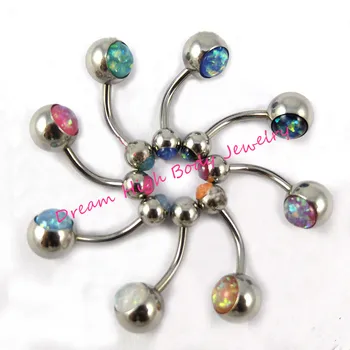 HENGKE Opal Mave Bar-Knappen Ring Navlen 316l Rustfrit Stål Dobbelt Perle Populære Piercing Smykker Til Kvinder 14G Engros