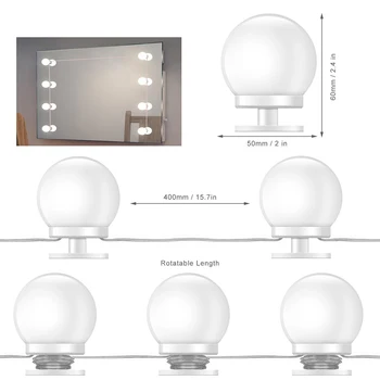 Hollywood spejl lys 10stk/pack USB-strømforsyning Dæmpbar forfængelighed lampe 4,5 M høj lysstyrke nat lys makeup fyld lys