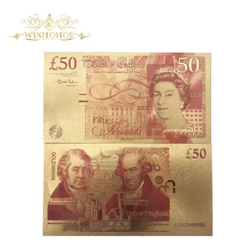 Hot Salg For 10stk/masse UK Farve Guld Seddel 50 Pund-Sedler i 24k Forgyldt Falske Papir Penge Til Indsamling