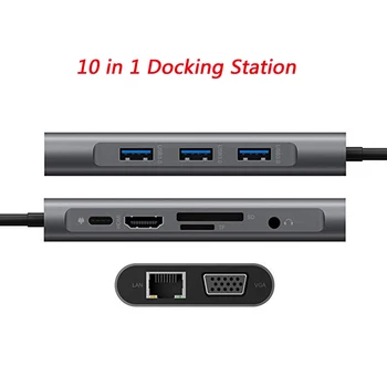 Hub USB-C Konverter Type C til HDMI 4K VGA RJ45 Multi USB 3.0-PD-Dock Station til MacBook Pro Lenovo-Dockingstation USB-C