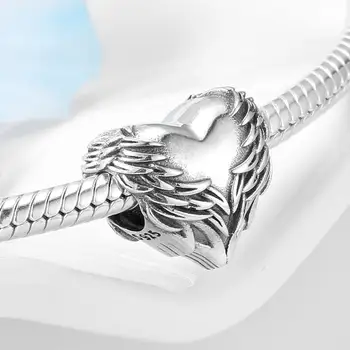 Hult Hjerte 925 Sterling Sølv Heldig englevinger Perler til Smykker Passer Oprindelige Europæiske Charms Armbånd