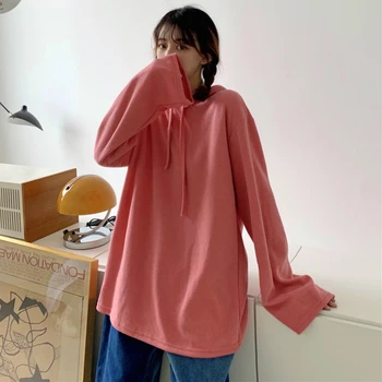 Hættetrøjer Kvinder Solid Candy Farve Sød Oversize Hætteklædte Casual Koreansk Stil Dame Ulzzang 7 Farver Sweatshirts Dejlige Piger Chic