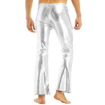 IEFiEL Voksen Herre Mode Clubwear Shiny Metallic Disco Pants med Bell Bottom Blusset Lange Bukser Dude Kostume Parter Bukser