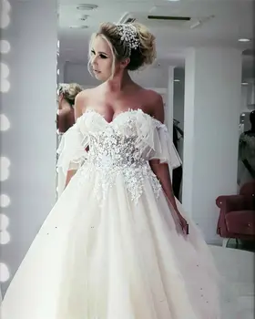 Illusion Vestido De Noiva Hvid Ryg-Lace Wedding Dress Cap Ærmet Brudekjole Bruden Kjole