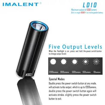 IMALENT LD10 Mini Lommelygte Lampe LED Genopladelig Lommelygte lys 1200 Lumen Megnetic Opladning 18350 Batteri Protable Lille