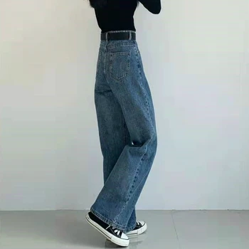 Jeans Kvinder Solid Vintage Efterår-vinter koreansk-style Nye Oversize Dame Bukser Hip-hop Høj talje i Fuld længde Elever Dagligt
