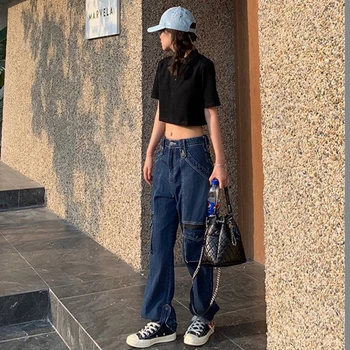 Jeans Kvinder Vintage Harajuku Høj Talje Hip Hop Streetwear Plus Size Lommer Løs Dame Retro Fritid Koreansk Stil Fragt Chic