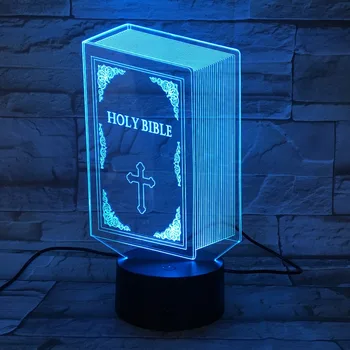 Jesus Kristus Tværs af USB-3D LED Nat Lys Gaver Bruser bordlampe Soveværelse Herren Er Min Hyrde Bibelen Bog Lampe