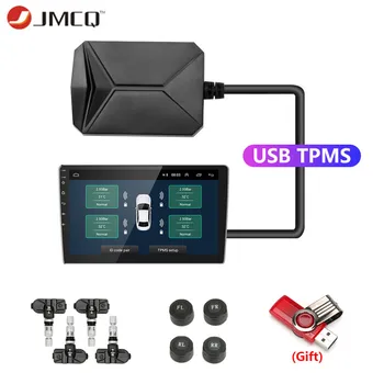 JMCQ USB-TPMS-Tire Pressure Monitoring System-Display Alarm System 5V Interne Sensorer, Android Navigation Bil Radio 4 Sensorer