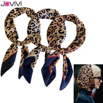 Jovivi 1pc Nye Mode Kvinder Leopard Silke Følelse Firkantet Tørklæde Mode Halstørklæde Satin Tørklæde 3 Valgfri Farver