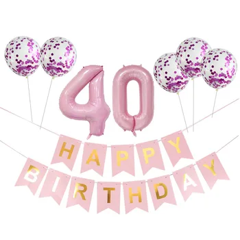Karton Blå Pink tillykke med Fødselsdagen Bannere 40inch Antal Folie Balloner 18 30-50-60-års Fødselsdag Part Dekorationer 8stk/masse