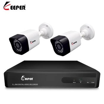 Keeper 4-KANALS DVR CCTV-System 2STK Kameraer 2CH 1,3 MP IR Udendørs overvågningskamera 960P HDMI-AHD CCTV DVR-Kit Overvågning