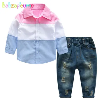 Kids Fashion 2018 Foråret Efteråret Stribet langærmet Shirt+Jeans Baby Dragter Sæt Toddler Drenge Tøj til Børn Tøj BC1063-1