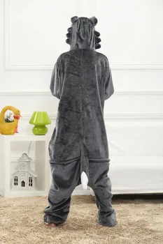 Kigurumi Halloween Dyr Ulven Onesie Pyjamas Sæt Voksen Pyjamas Sleepsuit Nattøj Unisex Grå Cosplay Kostumer Mænd kvinder Hooded