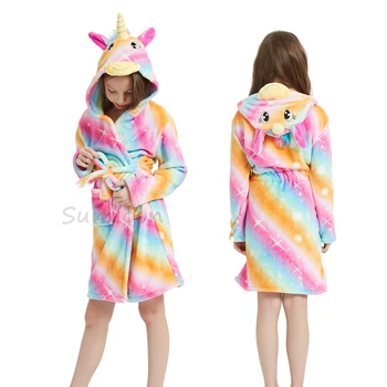 Kigurumi Unicorn Børn Badekåber Børn Rainbow Hætteklædte Fox Badekåbe Dyr For Drenge Og Piger Pyjamas Natkjole Børn Nattøj
