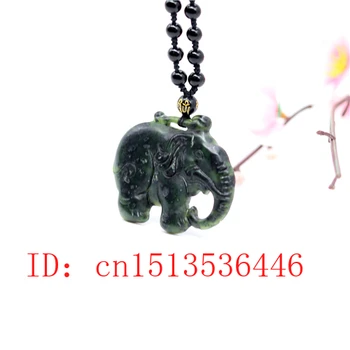 Kinesisk Sort Grøn Jade Elefant Vedhæng Naturlige Hånd Udskæring Halskæde Mode Amulet Og Lykke Gaver Mænd Sweater Kæde
