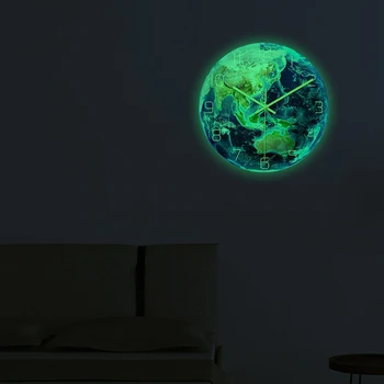 Kreative 3D Akryl Lysende Jorden Væg Ur Planet Udskrive Ur Undersøgelse, Værelse, Soveværelse, Stue Dekoration til Børn, Baby Værelse