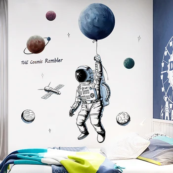 Kreative astronaut planeter selvklæbende wall stickers kids room dekoration veranda wall decor home decor drenge soveværelse layout