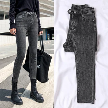 Kvinders jeans 2020 efteråret dobbelt spænde høj talje koreanske version af alle-match Slank Harajuku kvinder smart casual