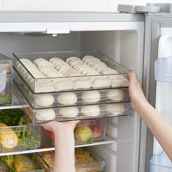 Køleskab opbevaringsboks Køkken Stabelbare Køleskab Skuffe Organizer pladsbesparende Fryser Tilfælde Holder til Køkken Mad Frugt