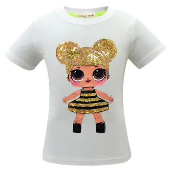 L. O. L. OVERRASKELSE! Pige Farverige Pailletter T-shirt Baby Kids-kortærmet Tegnefilm Toppe Tee T-Shirt til Børn Lol Dukker Shirts Print