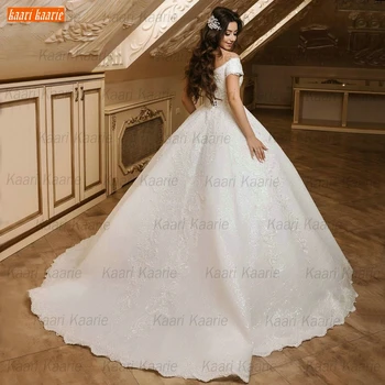 Lace Up Wedding Kjoler 2020 Vestido De Noiva Off Skulder Appliqus Satin Bolden Kjole Kjoler Til Brudens Lang Skræddersyet Robe De Mariee