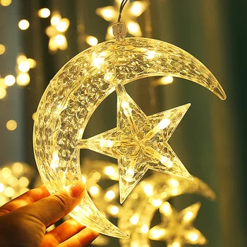 LED-Krans Gardin kulørte Lamper String julelys På Vinduet Indendørs Udendørs Dekorationer til Hjemmet Street Månen Træ Lampe