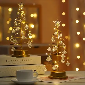LED Krystal Diamant juletræ Nat Lys batteridrevne Indretning Fe Lampe Julegaver til Soveværelse Stue Bordplade