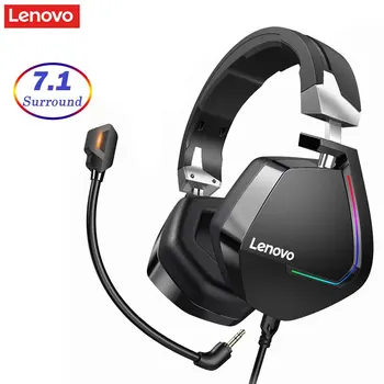Lenovo Gaming Headset Kabel Hovedtelefoner Surround Sound RGB Farverige Lys, Dyb bas i-øret med Mic for Bærbare PC Gamer Headset