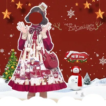 Lolita kjole popcorn lolita op langærmet kjole Jul nytår rød