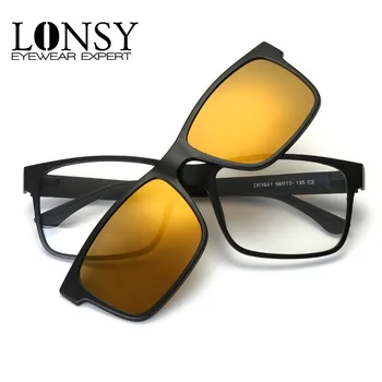 LONSY 2017 Fashion Square Optiske briller Med Solbriller linse Brand Designer Vintage solbriller Kvinder Mænd oculos masculino