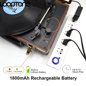 LoopTone Bluetooth Bærbare 33/45/78RPM Pladespillere og Vinyl Optage Phono-Afspiller, Aux-in, PHONO Line-out Indbygget Batteri, 110~240V