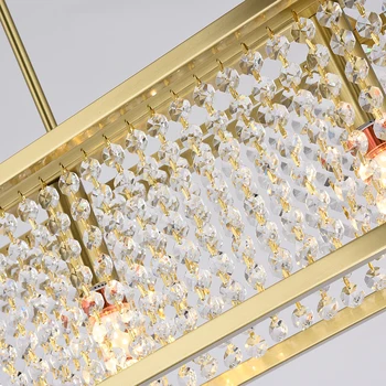 Luksus rektangel lysekrone til spisestuen, moderne guld/chrome krystal lampe køkken ø hængende lamper