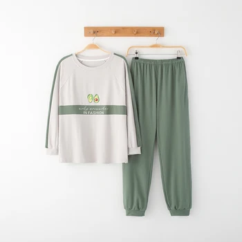MELIFLE Foråret Varm Grøn Silke Avoadco Pyjamas Sæt til Kvinder Efterår Mode Satin Blødt Nattøj i Bomuld Atoff Hjem Nattøj
