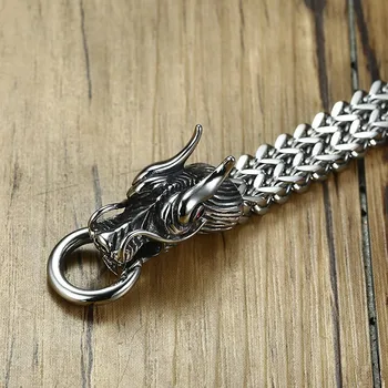 Metalliske Mænds Naga Drage Hoved Armbånd På Dobbelt Foxtail Kæde til Mænd i Rustfrit Stål Smykker med 8.6 tommer