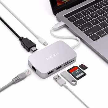 MINIX-NEO-C-Type-C Multiport-Adapter Med HDMI-kompatibel Output 4K Gigabit Ethernet USB-C Til Opladning Kompatibel Med MacBook