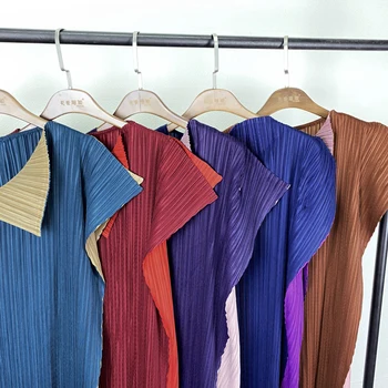 Miyake Plisserede 2021 Afslappet sommer trendy tøj til kvinder kjole med Asymmetrisk V-hals koreanske mode design æstetisk tøj