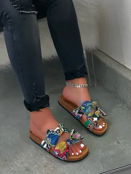 Mode Bue Strand tøfler tøfler fodtøj til Kvinder Leopard print Udendørs sandaler Dot Print Beach Sko Rejse Sandaler